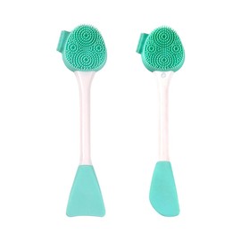 Manuelle Gesichtsschrubber, Gesichtsreinigungsbürste, Maskenpinsel mit zwei Enden, Nasenbürste, Weichen Borsten, Peeling Bürste, Tiefenreinigung, Gesichtspflege (2 Stück, Grüne Farbe)