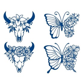 GZ638 639 Temporary Butterfly Flowers Tattoo Bull Skull Bull Antlers Semi-Permanent Tattoo Long-Lasting Tattoo 2 Sheets