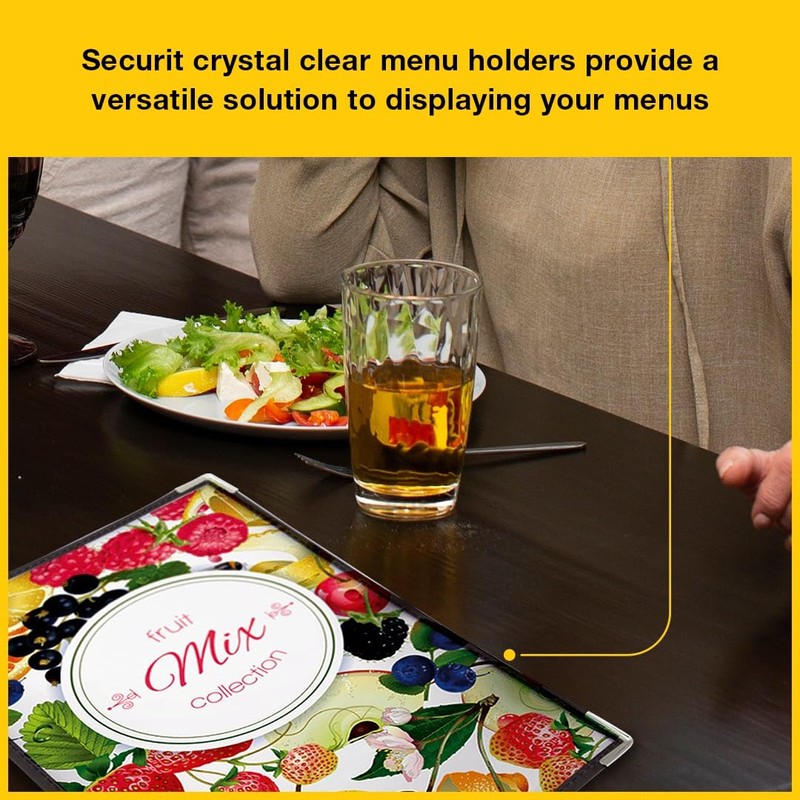 Securit Crystal Range Transparent Menu Holder A4 Brown Edged, Single