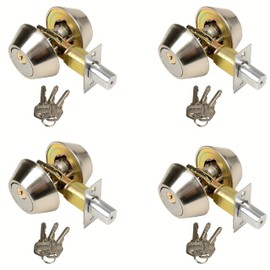 ATE Pro. USA - Satin Nickel Double Cylinder Deadbolts, 4pk Set of Double Dead Bolt Locks w/Keys