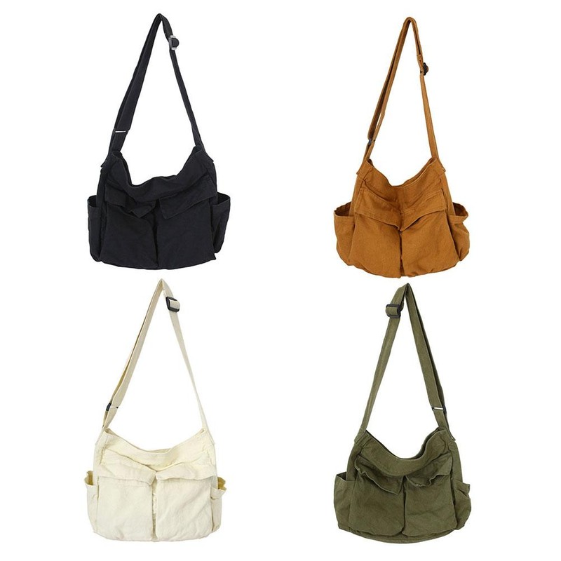 Canvas Messenger Bag Large Capacity Hobo Crossbody Bag with Multiple