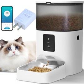 2.4G WiFi Automatic Cat Feeder, 4L Food Dispenser with 10s Voice Recorder, Pet Feeder up to 10 Meals per Day, Timed Cat Feeder with Dry Food Sealed Ring (White, 4L-WiFi)