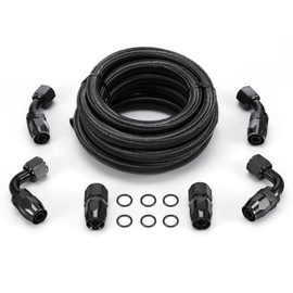 maXpeedingrods 10AN 12FT Fuel Line Kit Gas Oil Line Hose AN10 Fitting Transmission Cooler Lines CPE Nylon Stainless Steel Braided+ -10AN Push Lock Fitting Hose End 6PCS