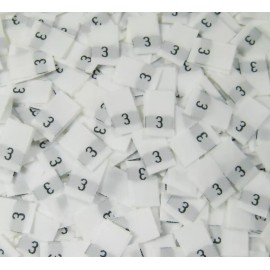 Sean Label 1000 PCS WHITE SEW TAFFETA WOVEN CLOTHING NUMBER SIZE TAG LABEL - SIZE 3 - THREE