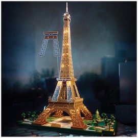 4D Build, Architect Series Eiffel Tower 3D Model Kit with LED Lights, Desk Décor, Adult Puzzles, Building Toys, 3D Puzzles for Adults & Teens, 252 Pieces, for Ages 12 & Up