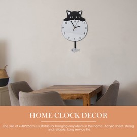 HOMSFOU Silent Wall Clock Wall Hanging Clock Round Cat Kitten Silent Clocks Decorative Wall Clock For Kids Room Bedroom Office Decor Black Wall Clock