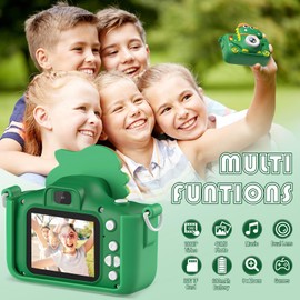 Children's Camera Dinosaur, Children's Camera 2 Inch Display 1080P, Selfie Digital Camera Children with 32 GB, Photo Camera Children for 3 4 5 6 7 8 9 10 11 12 Years Boys and Girls Gifts Toy (Green)
