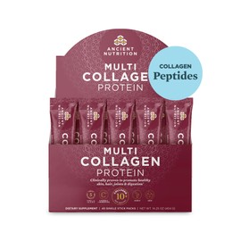 Ancient Nutrition Collagen Peptides Powder, Multi Collagen Protein, Women & Men, Vitamin C, Probiotics, Hydrolyzed Collagen, Supports Skin, Joints, Gut Health, Unflavored, 40 Stick Packs