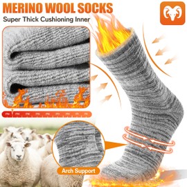EBMORE Merino Wool Thermal Warm Socks for Women Men Thick Winter Hiking Cozy Crew Comfy Gifts Socks 4 Pairs Stocking Stuffers(Beige/Grey/Dark Grey/Black, L)
