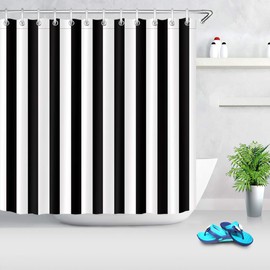 LB Black and White Stripe Shower Curtain,Black and White Shower Curtains for Bathroom,72x78 inch Waterproof Polyester Fabric,Concise Fashion Bathroom Decor,Hooks Included