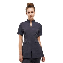Premium Spa Uniform Bella Sheer Ruffle Tunic for Tunic, Two Front Pockets, Zip Closure (Charcoal)