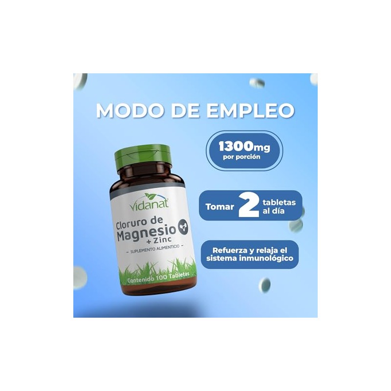 Vidanat Cloruro de Magnesio + Zinc 100 Tabletas – Suplemento