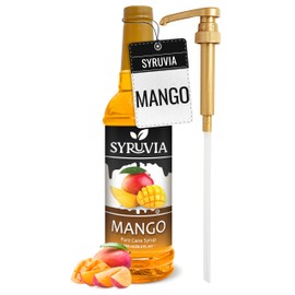 Syruvia Mango Syrup - Premium Flavoring Syrup for Tea, Italian Sodas, Beverages, Desserts, Ice Cream, Cocktails & Mocktails - Kosher, Gluten Free - 25.4 fl oz. With Syrup Pump