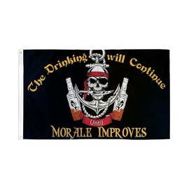 Drinking Will Continue Pirate Flag 3x5ft Poly - Mighty-Locked Stitching - Perfect for Indoor or Outdoor Flying!