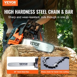VEVOR Gas Chainsaw 58CC 2-Cycle Gasoline Powered Chainsaw 20 Inch Handheld Cordless Petrol Chain Saws For Forest, Wood, Garden and Farm Cutting Use