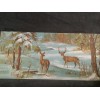Vintage Christmas Card Deers by the lake Unused+env
