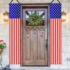 BlissYard 2Pcs Patriotic Decor Door Banner USA Independence American Flag Banners Hanging Porch Signs for Memorial Day Veterans Day Labor Days 4th of July Decorations for Yard Indoor Outdoor Supplies