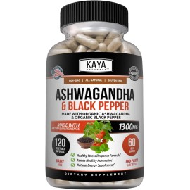 Kaya Naturals Ashwagandha 1300mg, 120 Count Capsules 120 (Pack of 1)