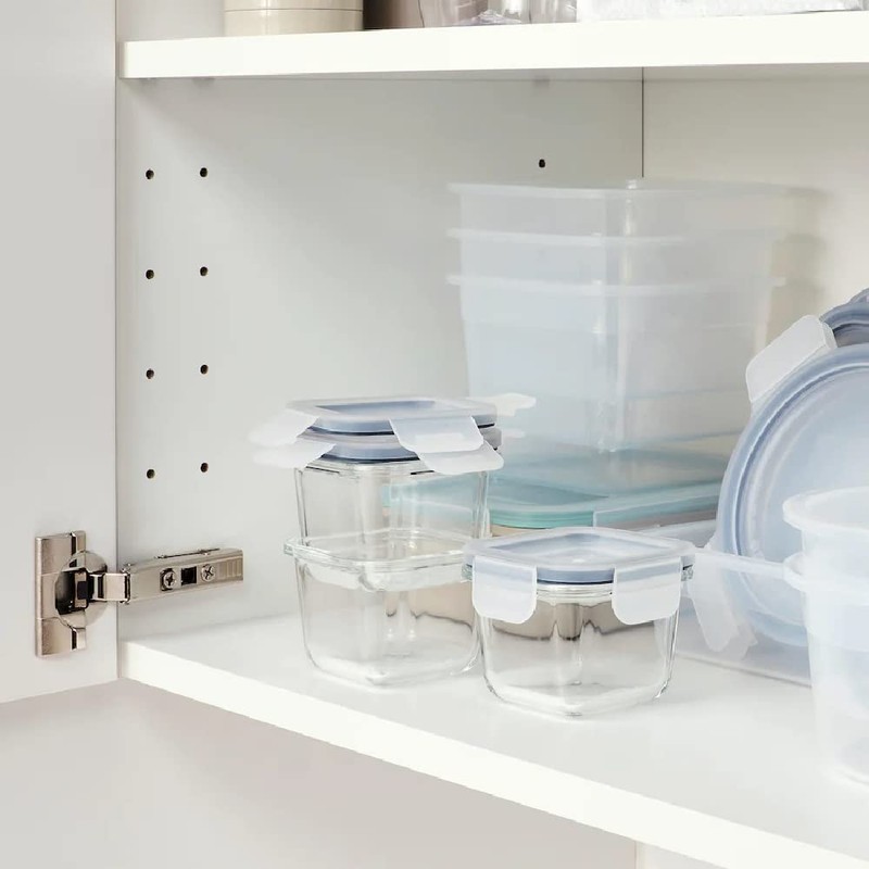 Food Container with Leak Proof Lid, Square/Glass 6 oz, 3