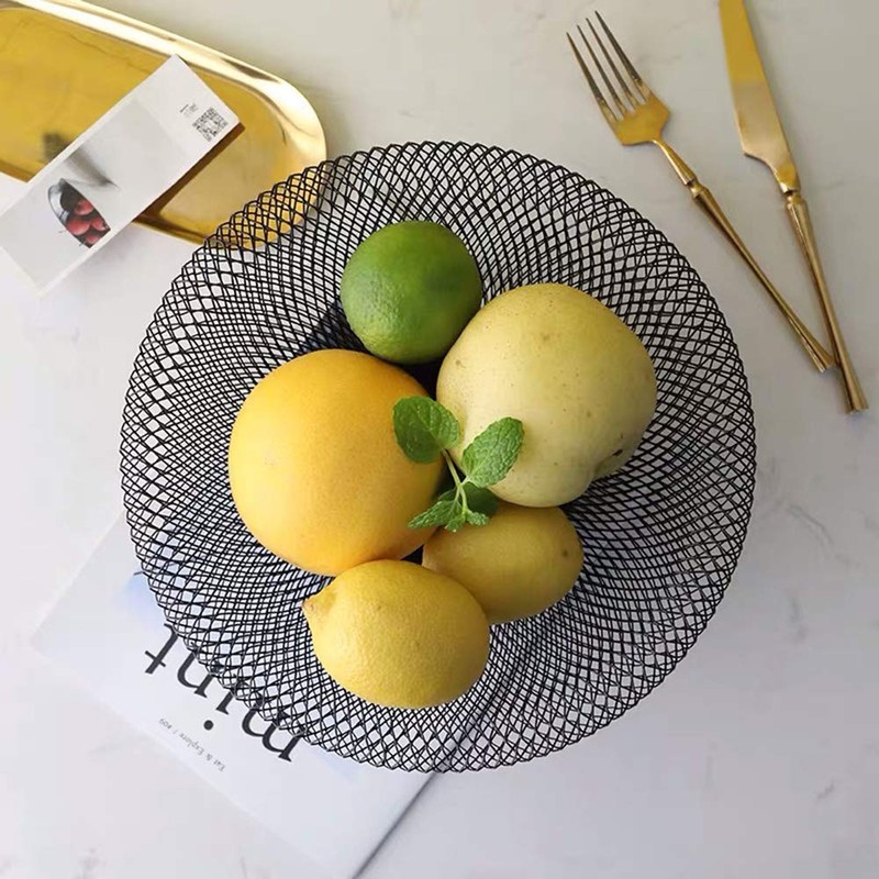 GWEOBZ Black Fruit Bowl Candy Dish Metal Mesh Round Wire