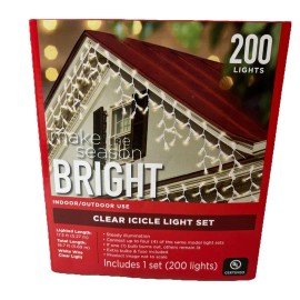 Bright Clear Icicle Lights Indoor Outdoor Season Bright 200 Set String Strand Christmas