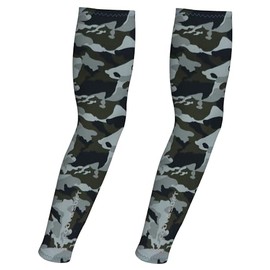 COOUV Soft Ultrathin Cooling Ice Silk Fabric Sun Protection UPF50+ Compression Arm Sleeve Hand Cover Guard (Adult, Camo-green)