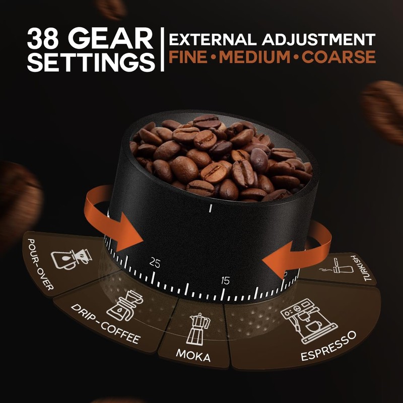 LEBURRY Burr Coffee Grinder - Portable Espresso Grinder with Stainless