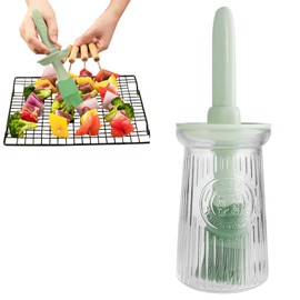 STNRST-IN Oil Dispenser with Silicone Basting Brush, 200ml Glass Olive Oil Dispenser Bottle for Kitchen, 3 IN 1 Heat Resistance Brush Cap for the Cooking Vinegar Sauce BBQ Baking Frying (Green)