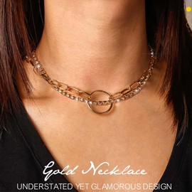 TWINKLEDE Circle Pendant Necklaces Gold Chocker Necklace Dainty Twist Chunky Chain for Women