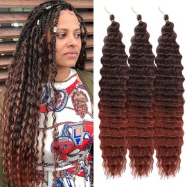 Alaleibaby Ocean Wave Crochet Hair 22 inch Deep Wave Crochet Hair 3packs Deep Wave Curly Braiding Hair Extensions Ocean Wave Braiding Hair for Black Women (T350#, 22 Inch(Pack of 3))