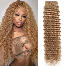 Honey Blonde Deep Wave Bundles Human Hair #27 Colored Curly Human Hair 1 Bundle 12A Blonde Wet and Wavy Bundle for Women 24 Inch