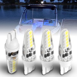 Hylroe T10 Wedge Base 906 LED Marine Boat Light Bulb AC/DC 12V-24V 6000K Cool White Replacement All-Round Mast Masthead Anchor Stern Navigation Lights for Kayak Sailboat Pontoon Boat, 4 Pack