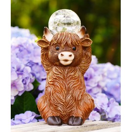 Philodwell Solar Highland Cow Statue for Garden Decor: Outdoor Sculpture with Ball Lights on Head Lawn Yard Porch Patio Balcony Ornaments - Gifts for Mom Grandma Women(Brown)