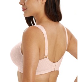 Lemorosy Women's Minimiser Bra, Large Sizes, Comfortable, Full Cup, Unpadded, Without Underwire, Strong Hold, pink
