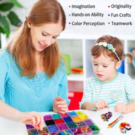 Inscraft 11880+ Loom Bands Set: Colorful Rubber Bands in 28 Colors with Container, 600 Clips, 200 Beads, 52 ABC Beads, Premium Bracelet Making Refill Kit for Girls Kids Gift DIY Craft