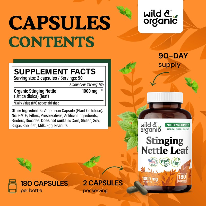 Wild & Organic Stinging Nettle Leaf Capsules 1000 mg -