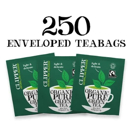 Clipper Organic Pure Green Tea Bags | 250 Individually Wrapped Teabags | Bulk Buy for Home, Catering & Parties | Eco-Conscious, Fair Trade Tea | Natural, Unbleached, Plant-Based & Biodegradable Bags