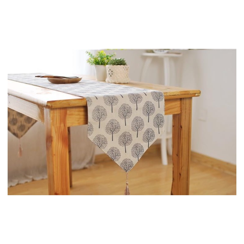 CosyAurora Linen Table Runner Mulberry Trees Beige, Seasonal Kitchen Dining