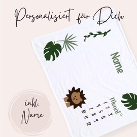GRAZDesign Milestone Blanket with Name Blanket for Monthly Baby Photos Baby Blanket 100 x 75 cm