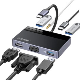 ORICO 7-in-1 USB-C Hub USB C Multiport Adapter with 4K HDMI, VGA, 100W PD, 5Gbps USB-A3.0×1, USB-A2.0×2, 3.5mm Audio×1, USB C Dock for MacBook Pro/MacBook Air/Dell/HP/Lenovo