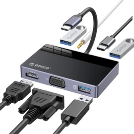 ORICO 7-in-1 USB-C Hub USB C Multiport Adapter with 4K HDMI, VGA, 100W PD, 5Gbps USB-A3.0×1, USB-A2.0×2, 3.5mm Audio×1, USB C Dock for MacBook Pro/MacBook Air/Dell/HP/Lenovo