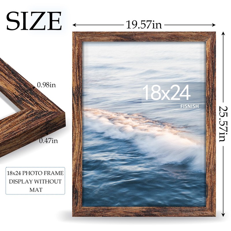 Fisnish 18x24 Picture Frame, Brown 18 x 24 Poster Frame