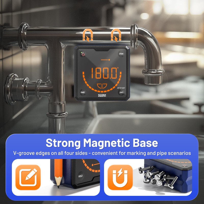 HueparPro Digital Angle Gauge Angle Finder Level with V-Groove Magnetic