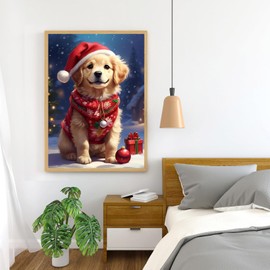 GLXPOG Christmas Diamond Painting Kits for Adults, Dog 5D DIY Diamond Art Kits for Beginners Round Full Drill Painting with Diamonds Art Crafts for Home Wall Decor Gift 12x16 in / 30x40cm