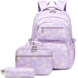 Joyfulife Mermaid Backpack for Girls Backpack with Lunch Box Kids Backpack Elementary Bookbags Primary Middle School Bags for Teens 3 in 1 School Backpack Set