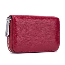 EASTNIGHTS EASTNIGHTS Leather Credit Card Wallet RFID Blocking Zipper Card Case Holder for Women Compact Size 14 Slots (wine red)