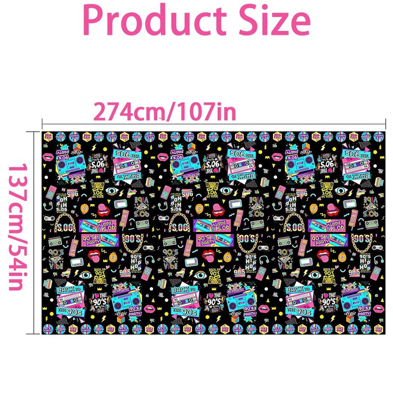 BLMHTWO Tablecloth 90s Party, 90s Party Tablecloth Hip Hop Retro