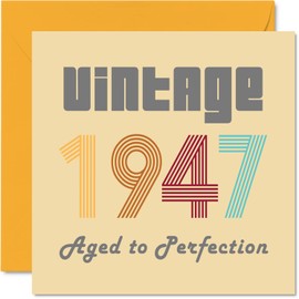 77th Birthday Cards for Men and Women - Vintage 1947 Aged To Perfection - 77 Birthday Cards Funny for Him and Her 145mm x 145mm Congratulations Cards