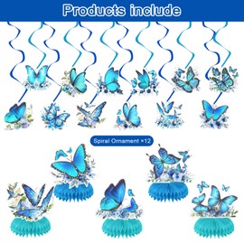 Blue Butterfly Party Decorations Butterfly Birthday Party Decor Supplies Includes Happy Birthday Banner Blue Butterfly Hanging Swirls Cute Blue Butterfly Honeycomb Centerpiece