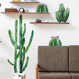 Big Cactus Wall Stickers, sacinora Large Tropical Green Plants DIY Wall Decals Removable Vinyl Peel and Stick for Living Room Children's Room Bedroom Kitchen Sofa TV Background Art Decorations